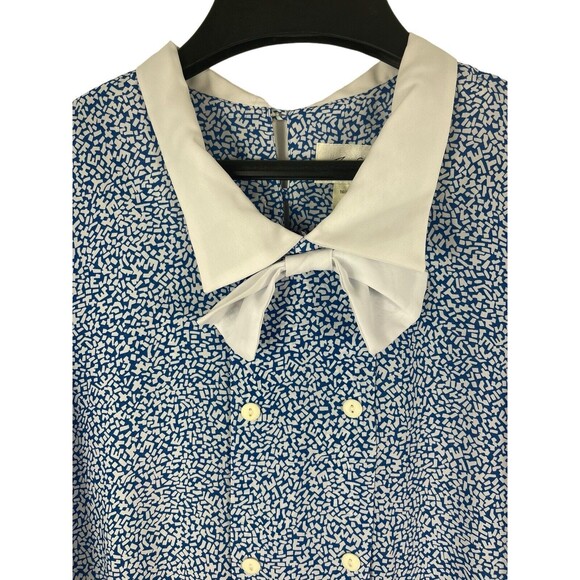 VTG 80s Joy Gordon Midi Blue White Semi Sheer Short Sleeve Nautical Dress 12 - Picture 7 of 12